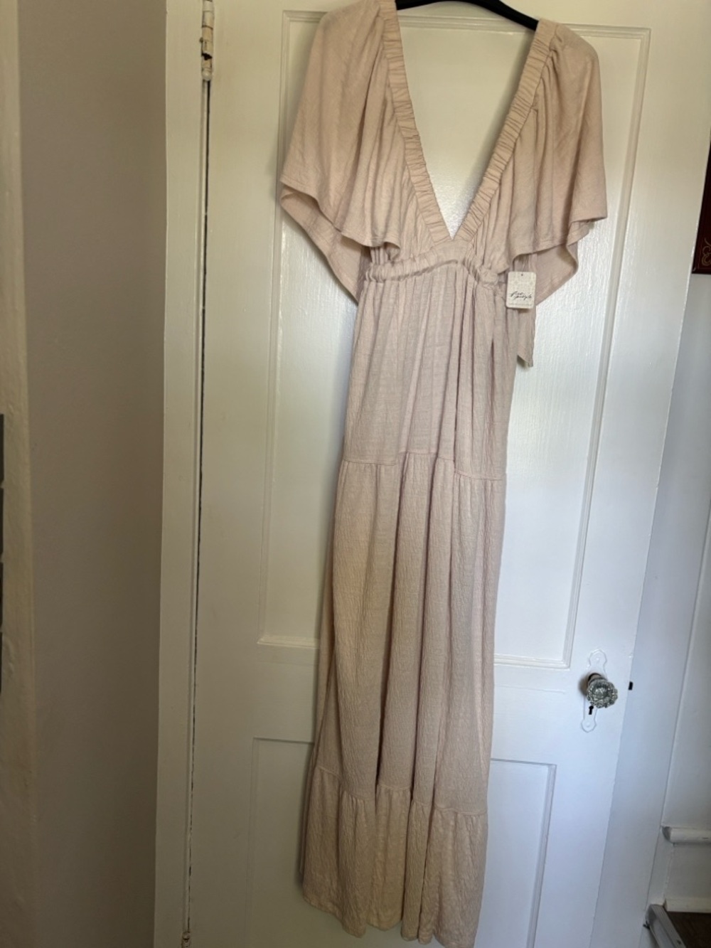 Women's Cream Maxi Dress with Deep V-Neck